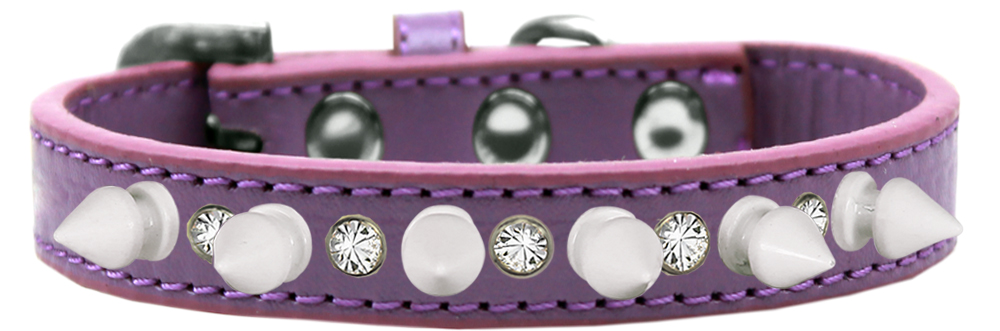 Crystal and White Spikes Dog Collar Lavender Size 10